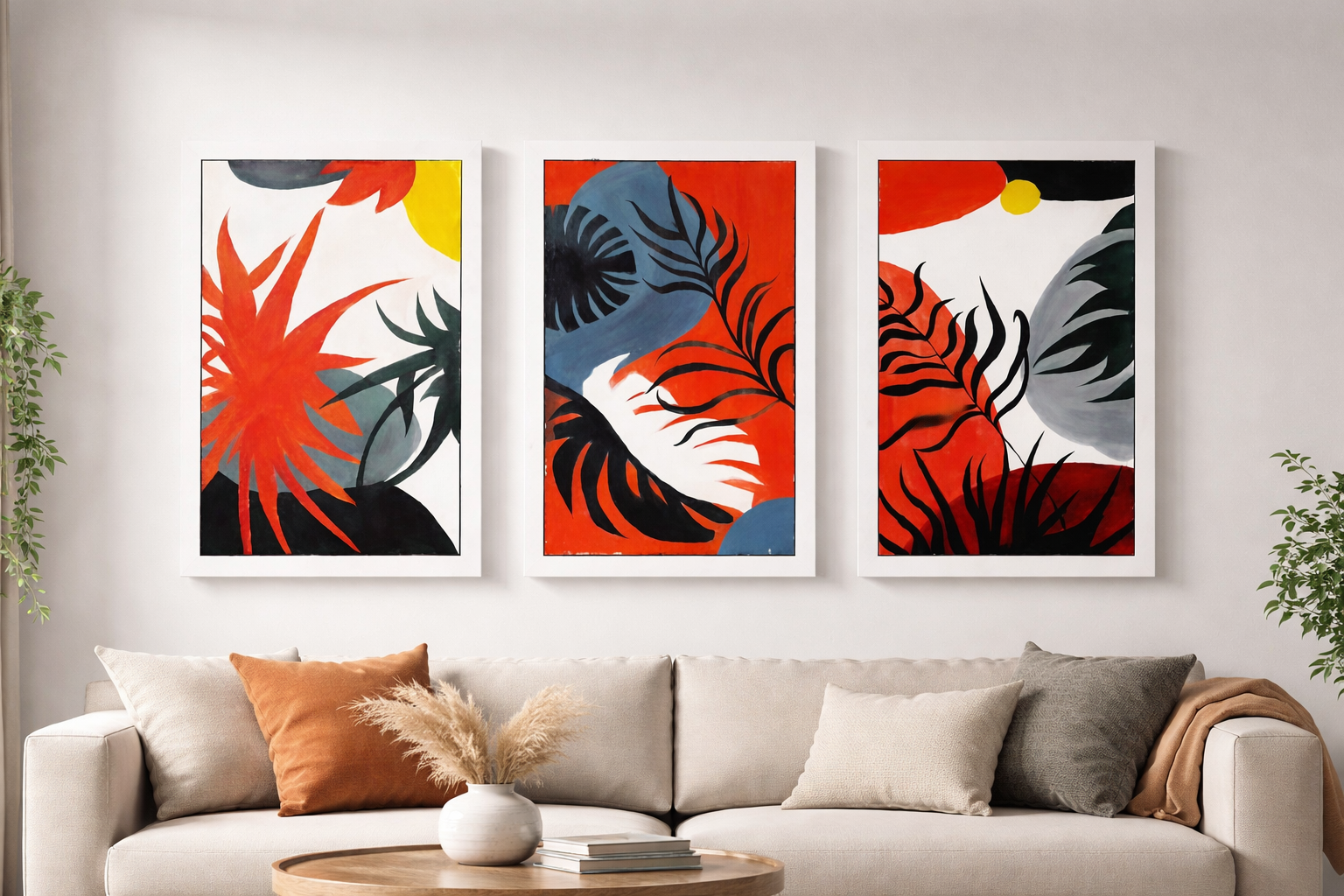 Tropical Rhythms triptych — original acrylic painting by Asma Sehar, Sialkot Pakistan